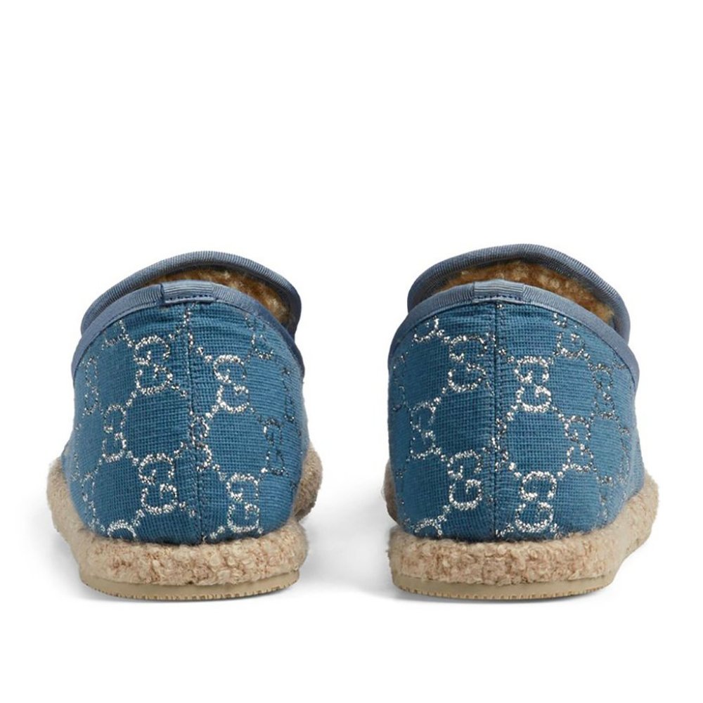 Gucci Women's Merino Wool GG Horsebit Mocassins Light Blue - Picture 2 of 2